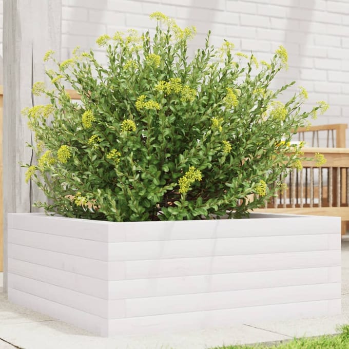 vidaXL - Plantenbak - 60x60x23 - cm - massief - grenenhout - wit