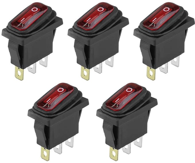 Allecto - Rode LED Rocker Switch - Waterdicht - SPST On/Off 12V 20A - 5Pcs Set - Geschikt voor schakelingen - Kleur rood