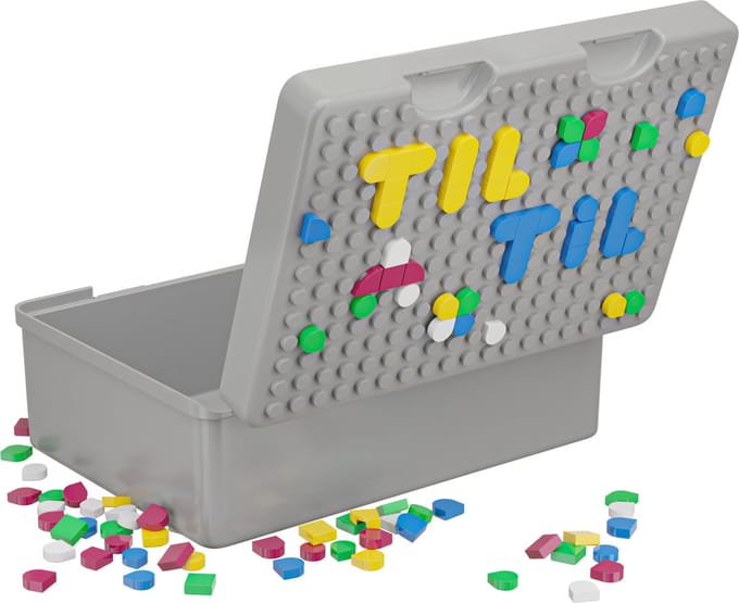 Lunchbox voor kinderen met kleurige blokjes - lego - kleur grijs