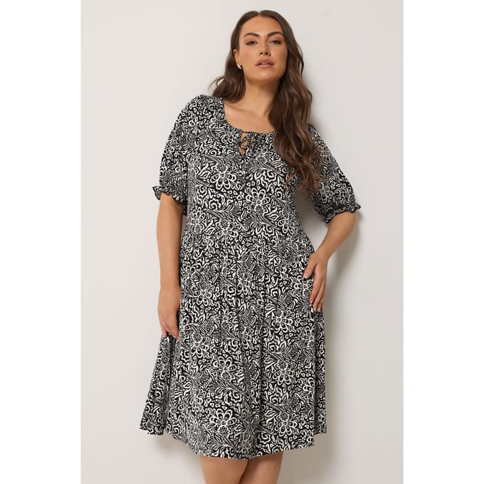Yours Zwarte Abstracte Jurk Met Strikdetail Size 48