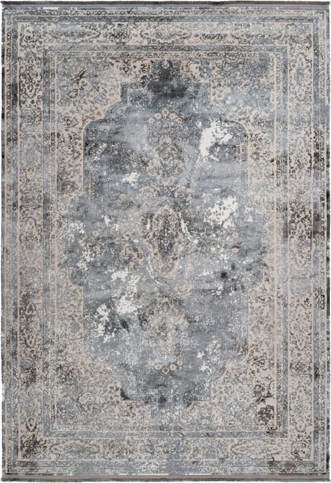 Vintage Vloerkleed | Tapijt | Elysee | Medaillon | Zilver | 80x150 cm