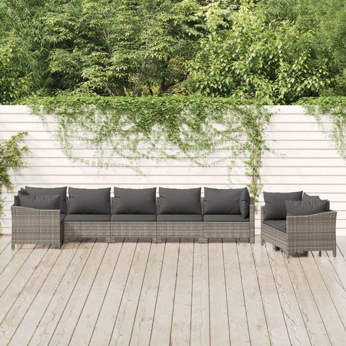 vidaXL - 8-delige - Loungeset - met - kussens - poly - rattan - grijs