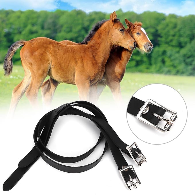 1 Paire Rallonger Pour Sangles d'Éperons Cuirs avec Boucle en Acier Inoxydable Accessoires Outil Cheval 50cm black