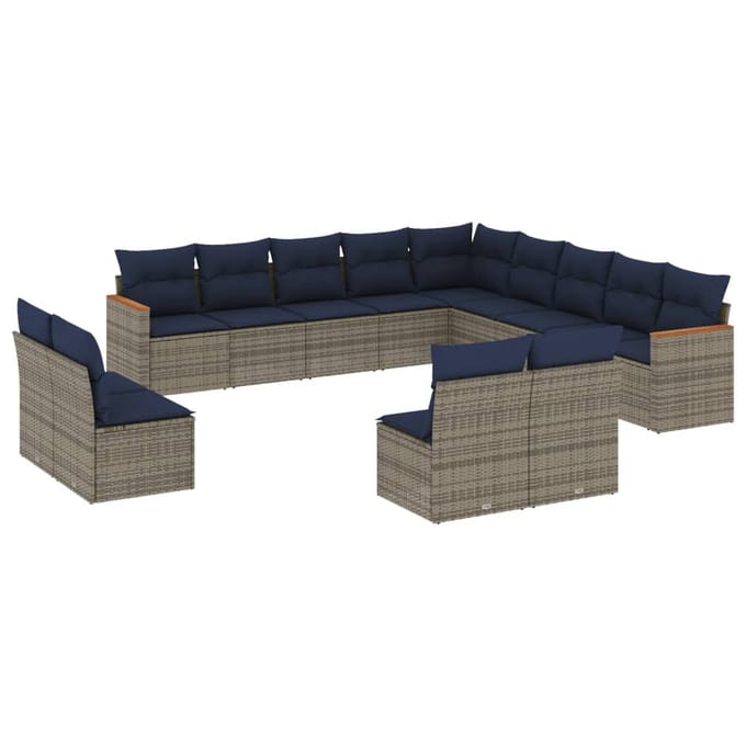 vidaXL - 13-delige - tuinbankset - met - kussens, - grijs - polyrotan