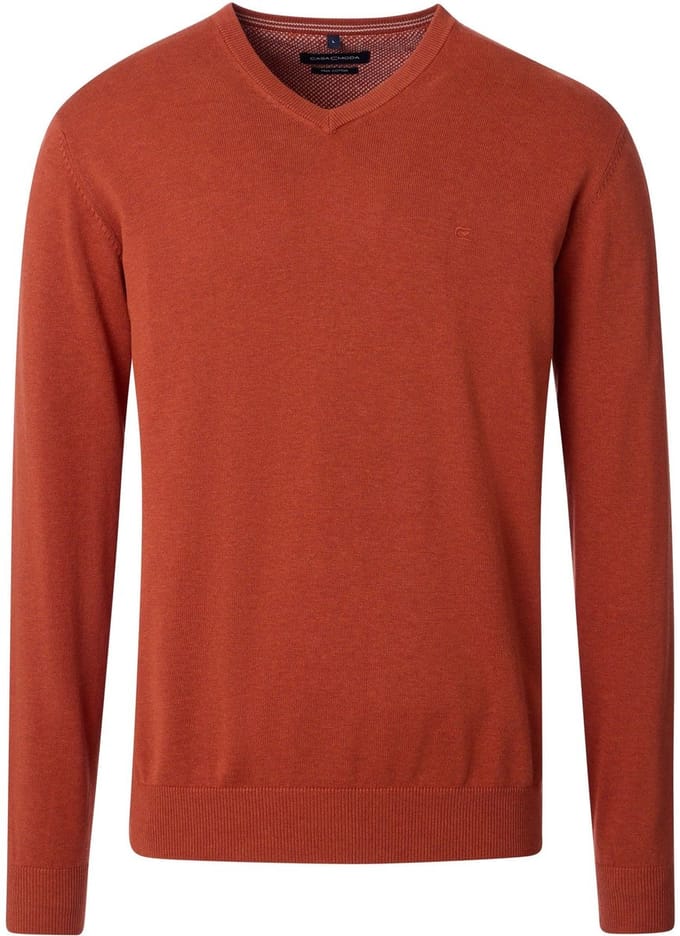 CASAMODA Pullover V-Hals Oranje Brique - Maat M - Heren - Pullovers