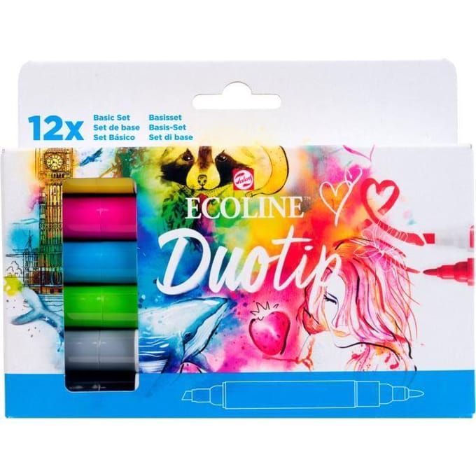 Feutres - Talens - Ecoline - Set de base - 12 couleurs - Pointe ogive et biseautée
