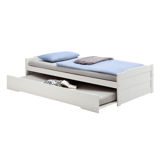 Uitschuifbed LORENA 90 x 190 cm van massief hout - Wit