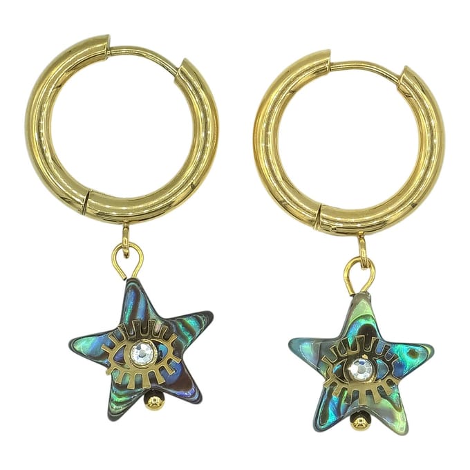 Oorringen 12mm met Ster Hangers – Gold-Plated Staal met Abalone Schelp