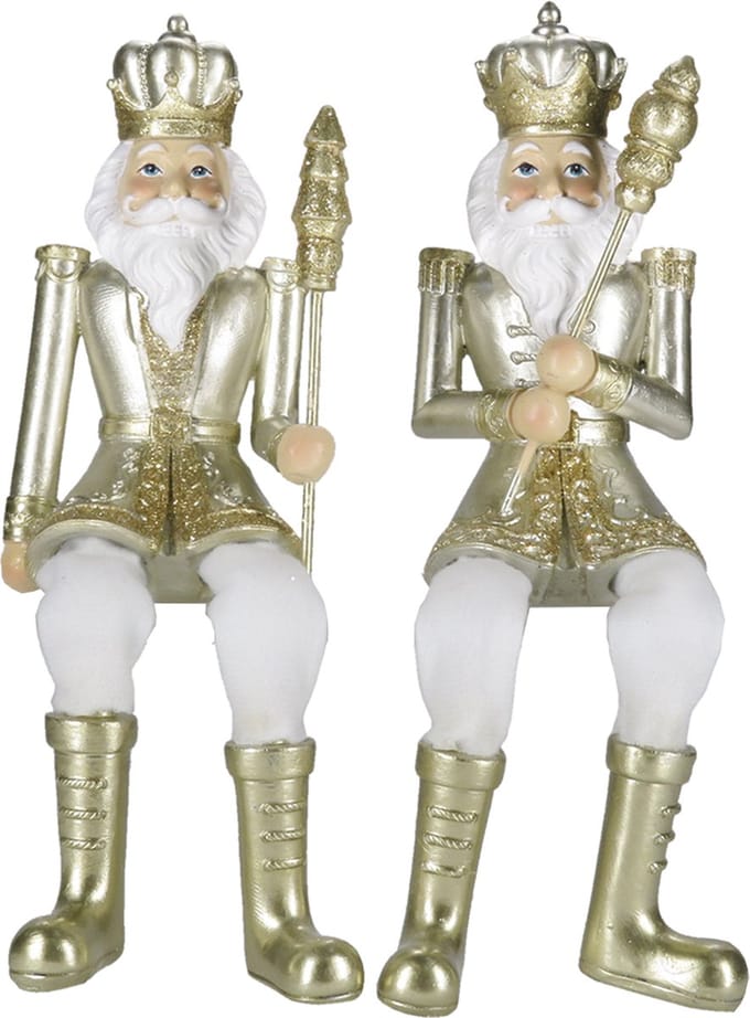 Clayre & Eef Beeld Set van 2 Notenkraker 12 cm Goudkleurig Wit Kunststof