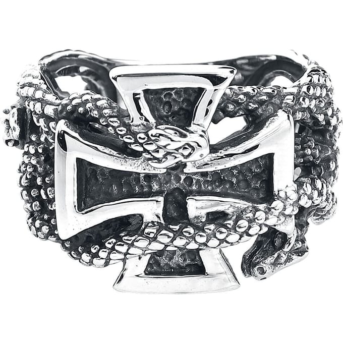 etNox hard and heavy Ring - Eiserne Kreuz mit Schlangen - voor Mannen - zilverkleurig