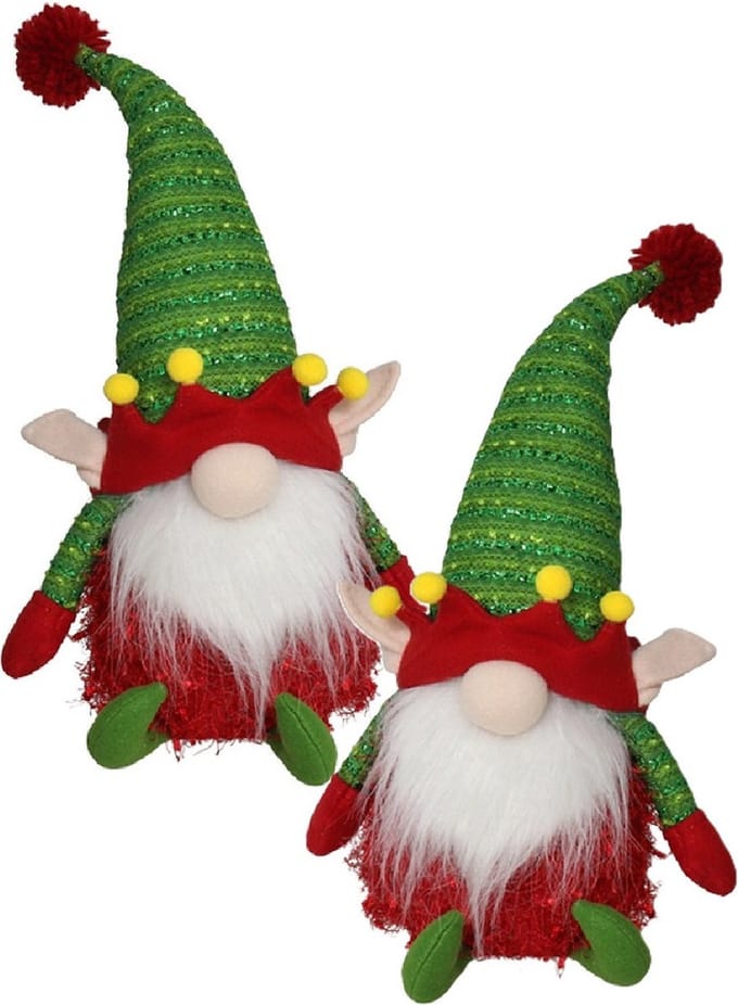 Gerimport Pluche kerst gnomes - 2x - kerstelf - H36 cm - decoratie pop - rood/groen