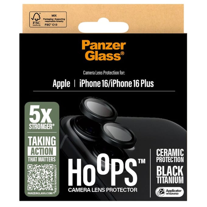 PanzerGlass Screenprotector geschikt voor Apple iPhone 16 Glazen | PanzerGlass Ceramic Hoops Camera Lens Protector - Case Friendly