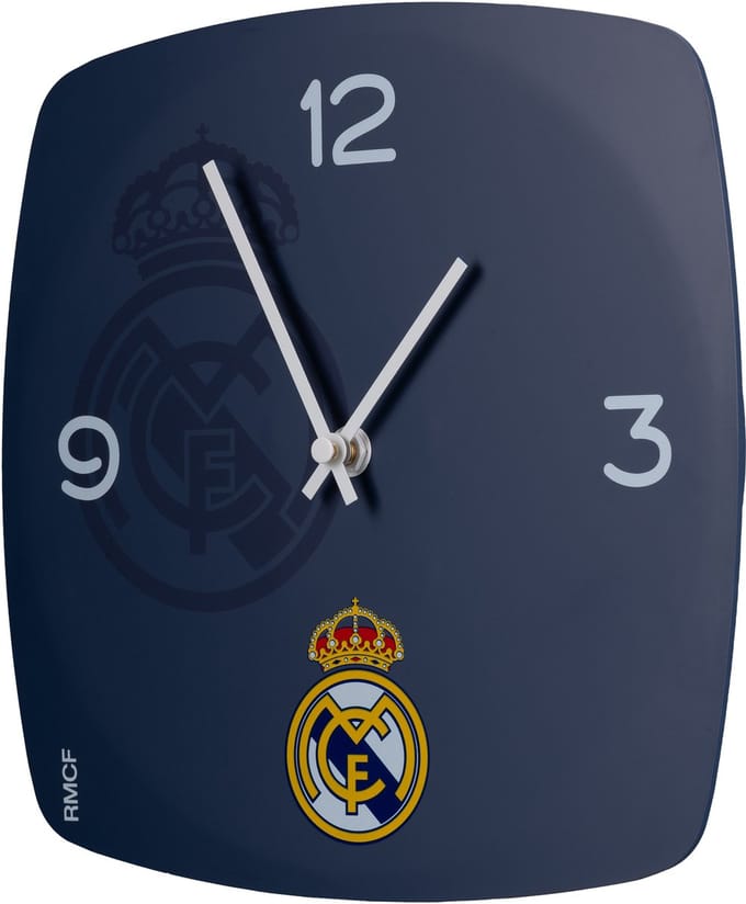 Real Madrid Wandklok - Modern RMCF - Vierkant - 25 Cm - Blauw