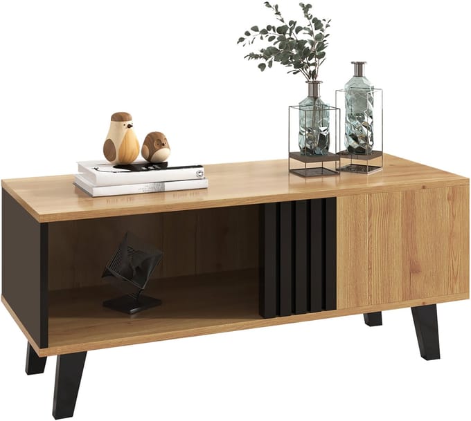Salontafel - 100 x 60 x 45 cm - Met Laden - Hout Design - Zwart