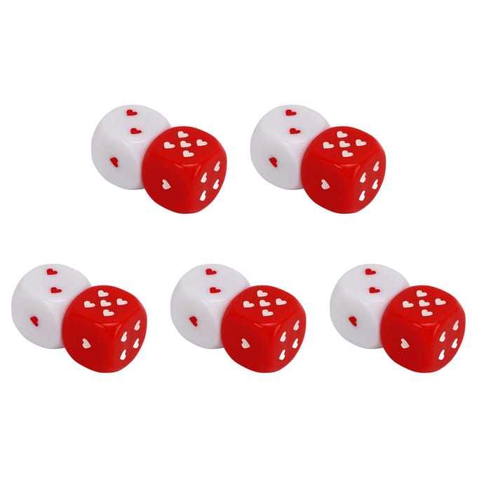 5 Paar Rood Wit Hart Dobbelstenen Plastic Veilig Meerdere Speelmethoden Draagbaar Modieus Spel Dobbelstenen Set white