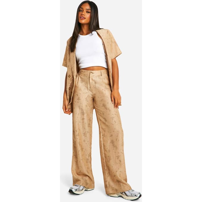 boohoo Dames Tie Dye Getextureerde Broek met Wijde Pijp | Steen | Maat: 34