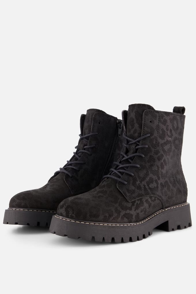 Cellini Leopard Veterboots zwart Suede - Maat 37