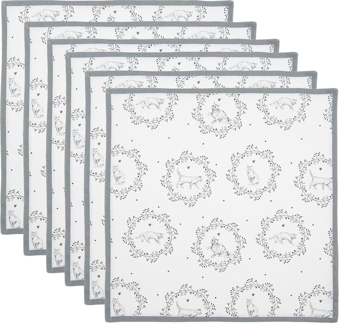 Clayre & Eef Servetten Katoen Set van 6 40x40 cm Wit Grijs Katoen Kat