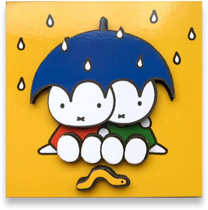 Koelkastmagneet - Nijntje Paraplu&Regen - Geel - Vierkant - 7,5x7,5cm