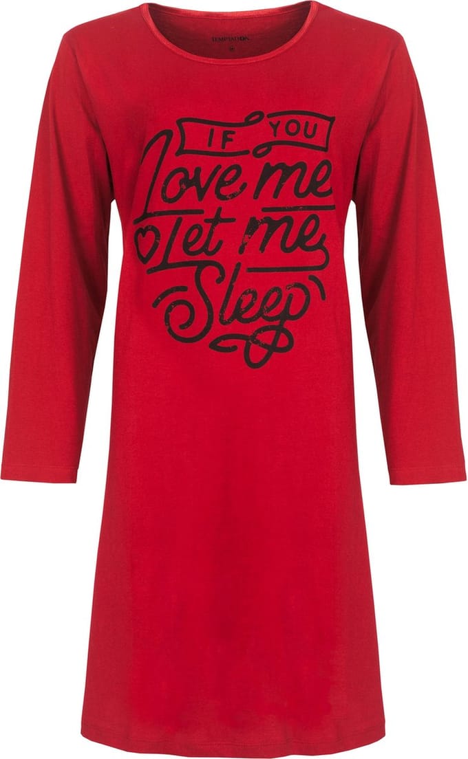 Temptation Dames Bigshirt - Katoen - Zwarte Print - Rood - Maat S