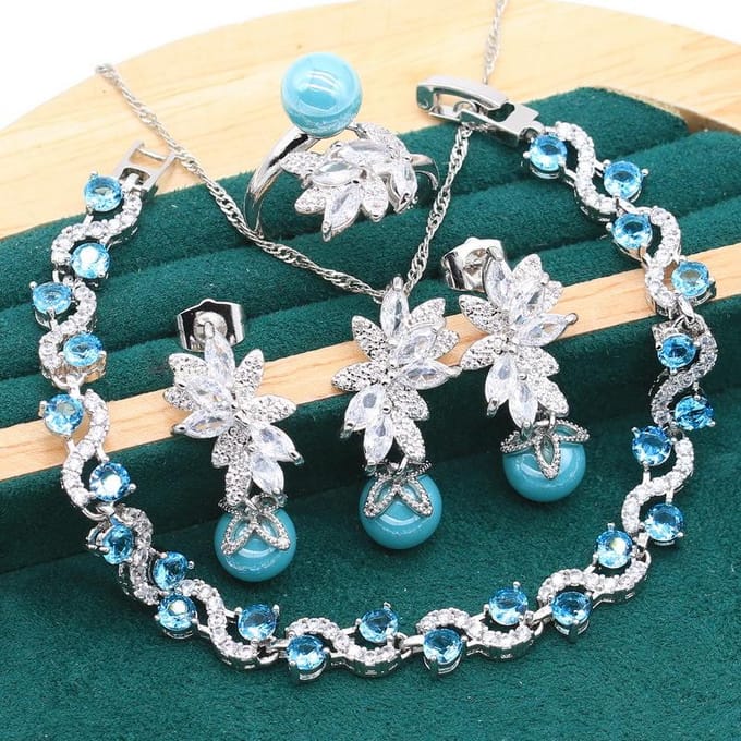 Zoete Romantische Dame Bruidssieradenset Licht Luxe Kwaliteit Sieradenset size 7 gray