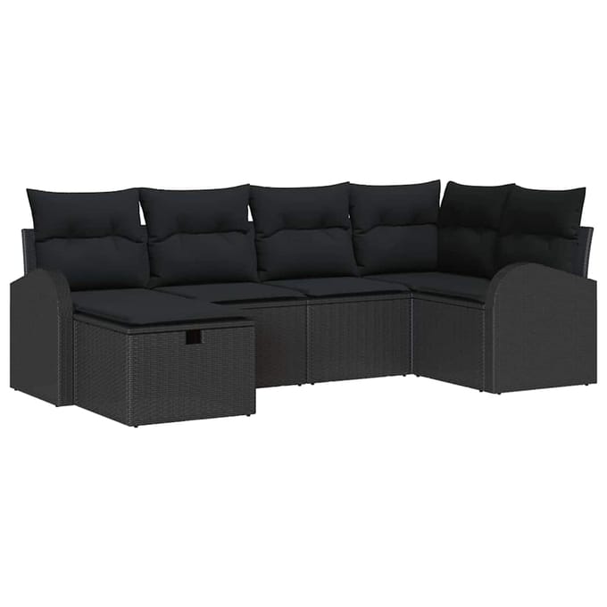 vidaXL - Bankstel - 6 - st - Zwart - poly - rattan