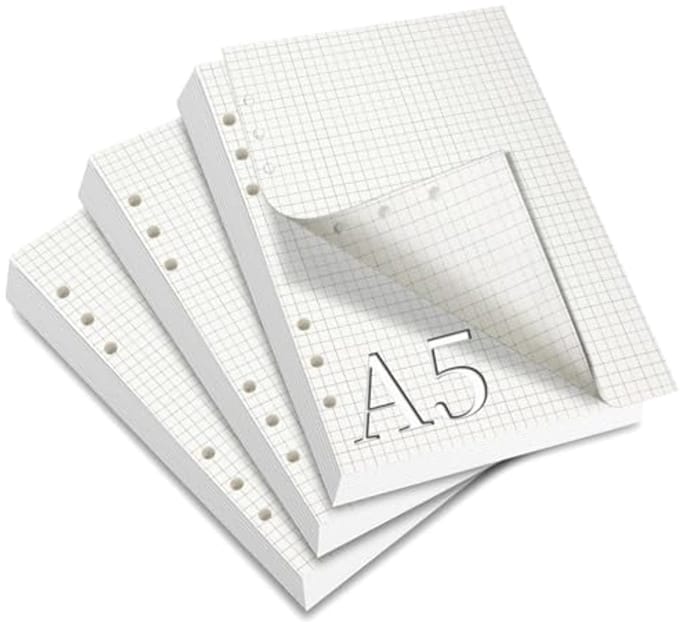 SnelShoppen - Navulbaar Notitiepapier A5 - 180 Vellen Geruit - 6 Gaten - Ideaal voor Notitieboek, Schets, Dagboek en Schilderkunst - 3 Verpakkingen