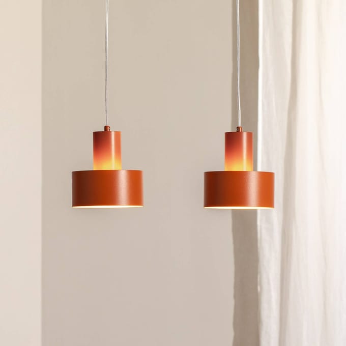 SIGMA Hanglamp Rif 2, baksteenrood, 2-lamps, lineair, staal