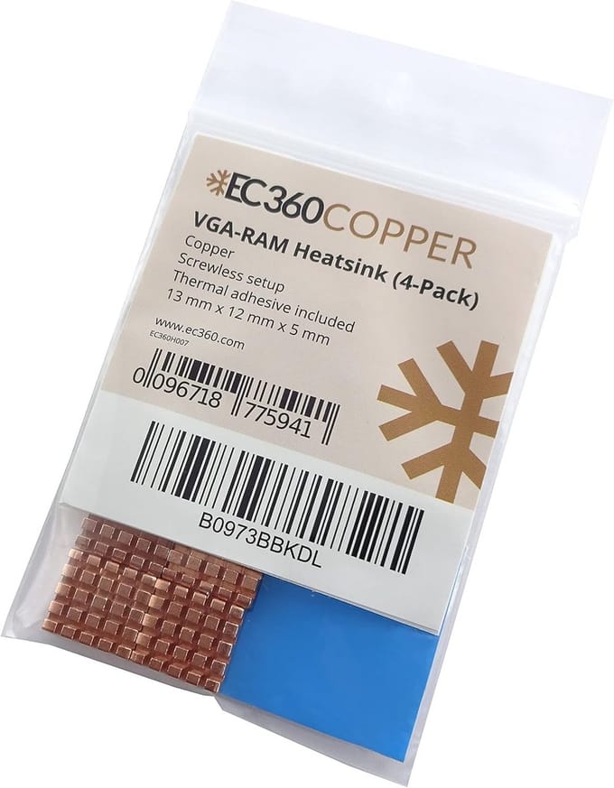 4-Pack Koperen Koelblokken voor VGA RAM Geheugen 12x13x5mm