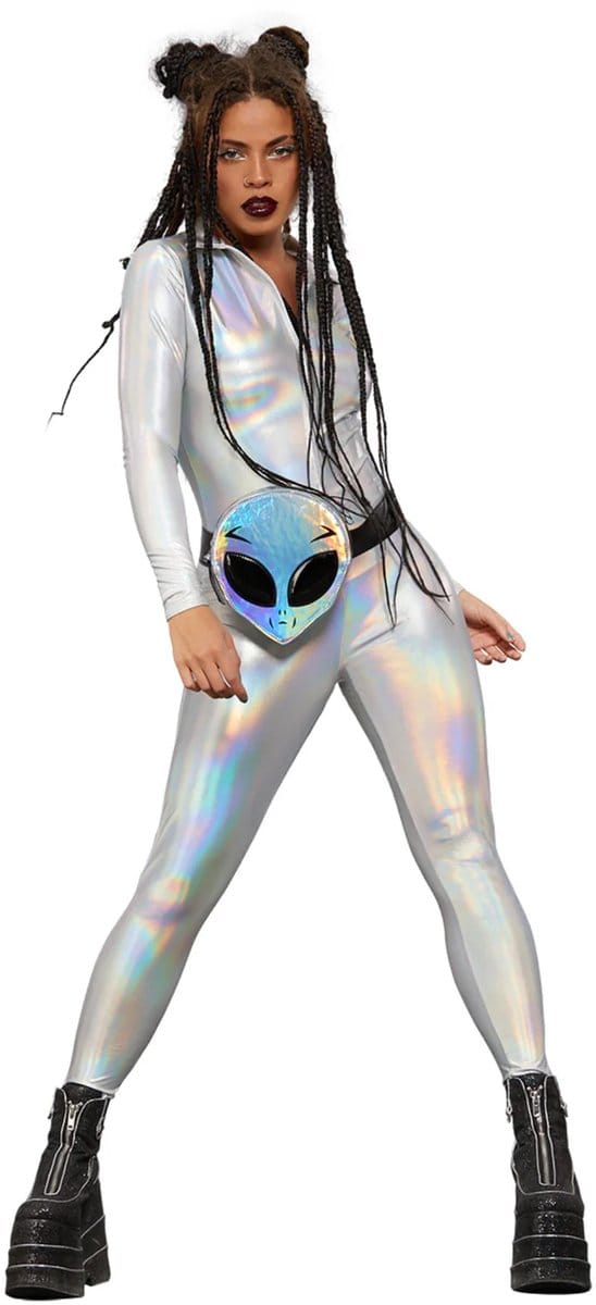 Fever - Miss Whiplash Mirror Holographic Kostuum - S - Wit