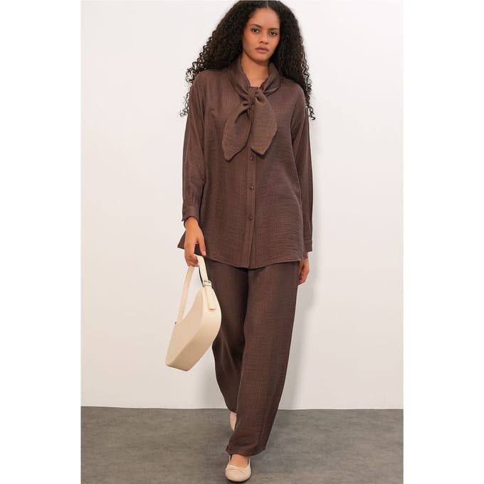 Textuur Shirt En Wijde Pantalon Set