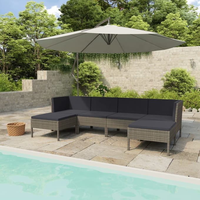 vidaXL - 6-delige - Loungeset - met - kussens - poly - rattan - grijs
