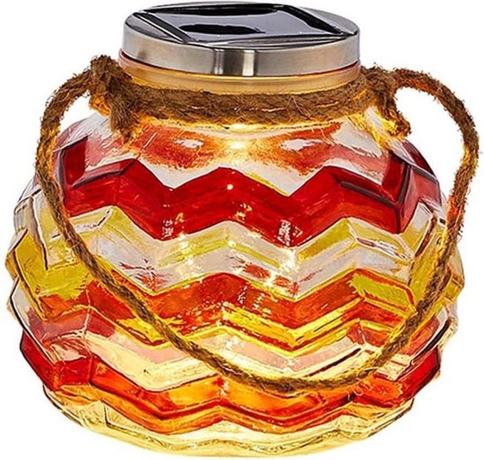 Solar windlicht in glas - Rood/Geel