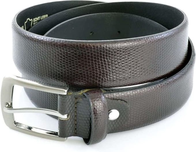 Nette zwarte pantalon riem met hagedis print. Maat 85