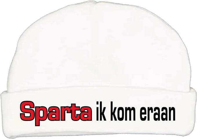 Babymutsje met de tekst: Sparta ik kom eraan !