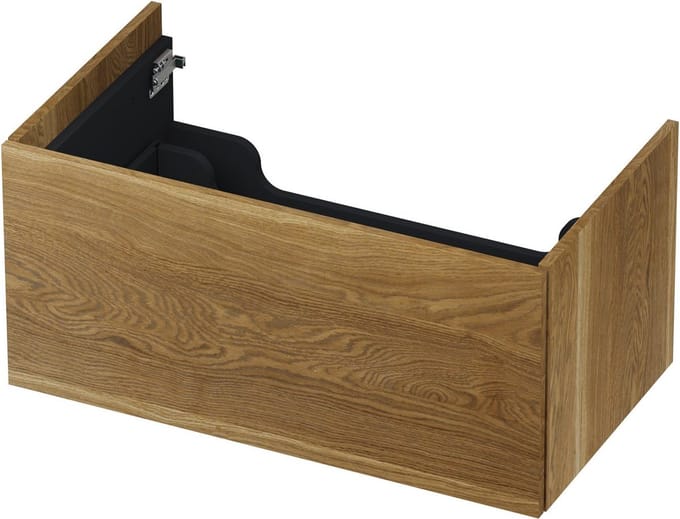 INK® wastafelonderkast 1 lade greeploos push to open echt hout 80x45x38cm, massief eiken aqua