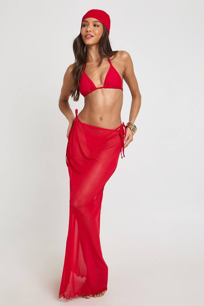 boohoo Dames Driehoekige Bikiniset Met Maxirok En Hoofddoek | Rood | Maat: 44