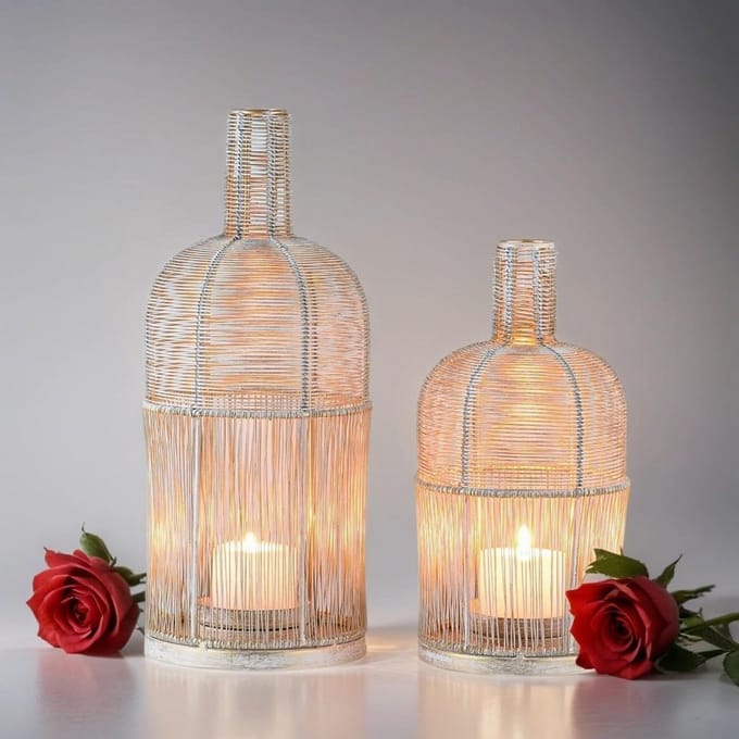 Decoratieve Windlichten - Lantaarn Set - Sfeerverlichting Creëren - Scandinavisch Design - 32 en 25 cm - Wit