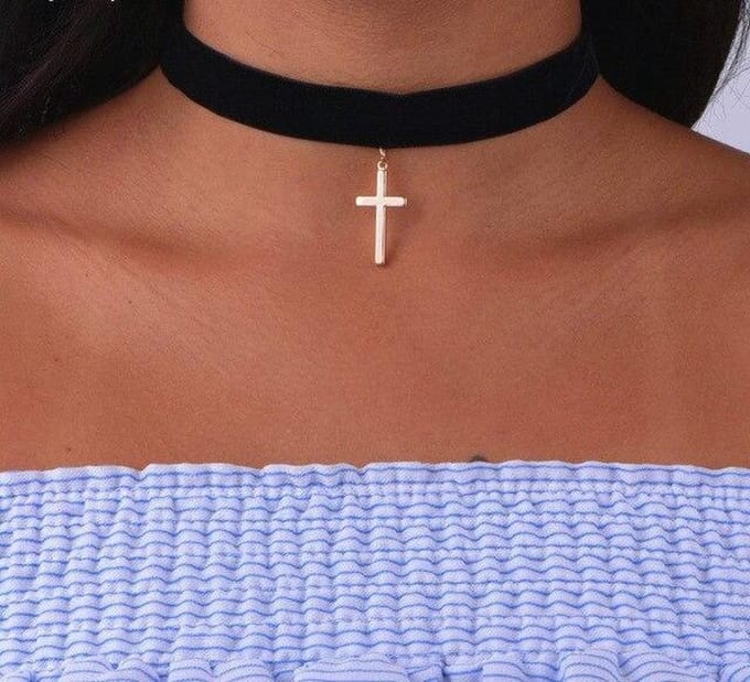 Ketting fluweel met kruisje