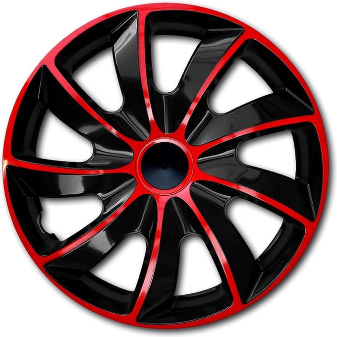 13 "QUAD wieldoppen - Rood en zwart, set van 4 stuks