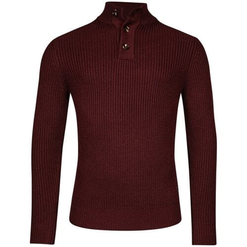 Thomas Maine Trui Half Plaquet Buttons Texture Knit Bordeaux / male
