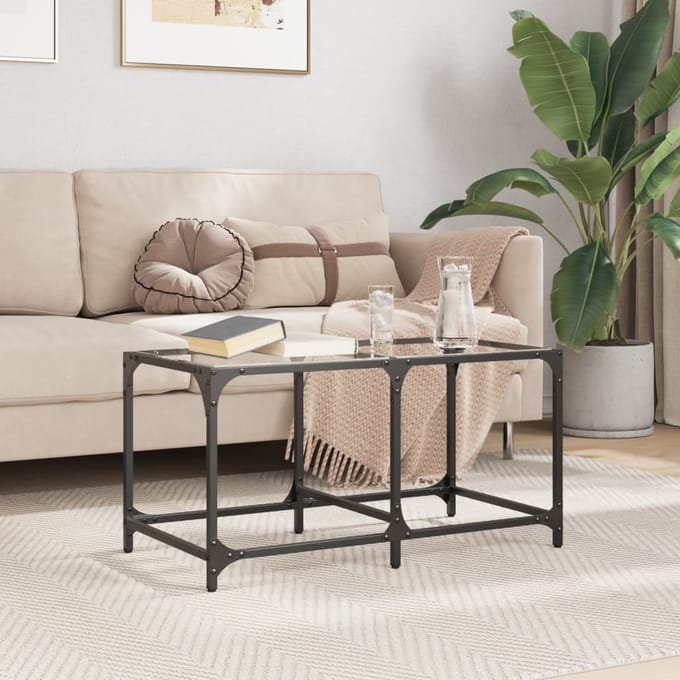vidaXL - Salontafel - met - transparant - glazen - blad - 78,5x40x40 - cm - staal