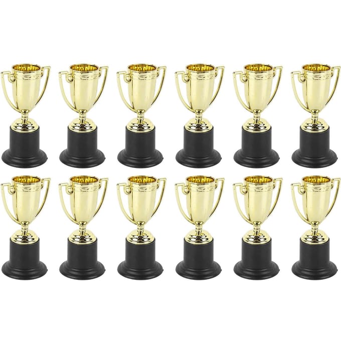 12 Stuks Mini Trofeeën Heldere Kleur Sterk Plastic Stabiele Basis Lichtgewicht Gouden Prijs Trofeeën voor beige