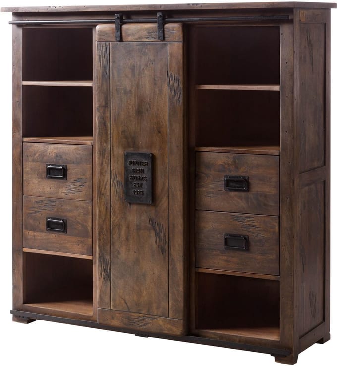 MASSIVMOEBEL24.DE mango highboard bruin 142x45x147 (BxTxH) gelakt gemonteerd RAILWAY volledig massief #462