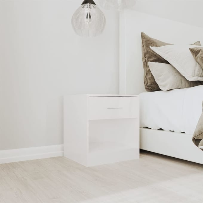 vidaXL - Nachtkastjes - met - lade - 2 - st - hoogglans - wit