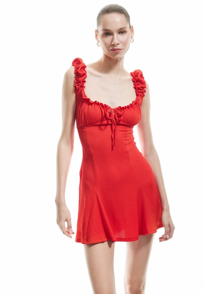 Mini-lengte Fit & Flare-jurk Volantkleid