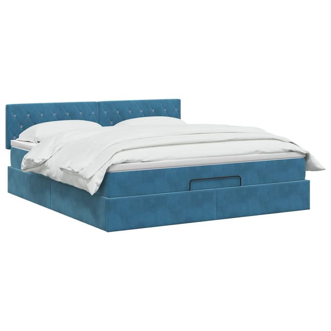 vidaXL - Ottomaanse - Bed - met - Matras - en - LED - Donkerblauw - 140 - x - 190 - cm