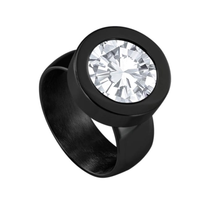 Quiges RVS Schroefsysteem Ring Zwart Glans 19mm met Verwisselbare 12mm Mini Munt - SLSRS54519