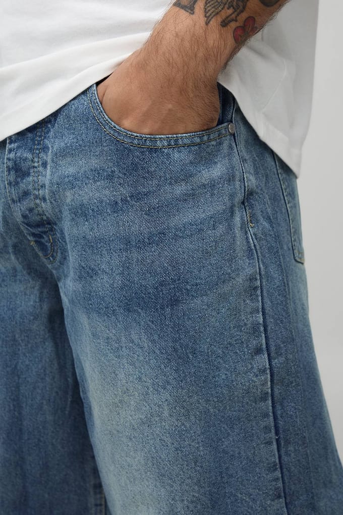 Baggy Rigid Washed Jeans | Vintage Blue | Size 48R