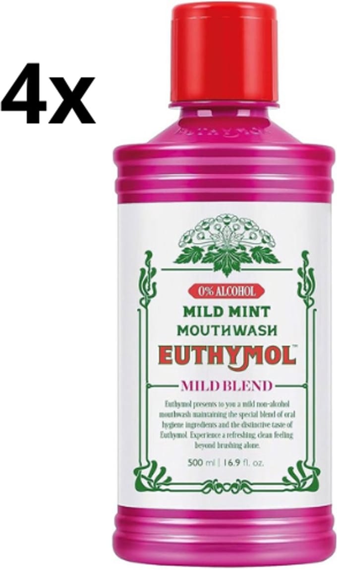 Euthymol Mondwater Mild Mint - 4 x 500 ml - Voordeelverpakking